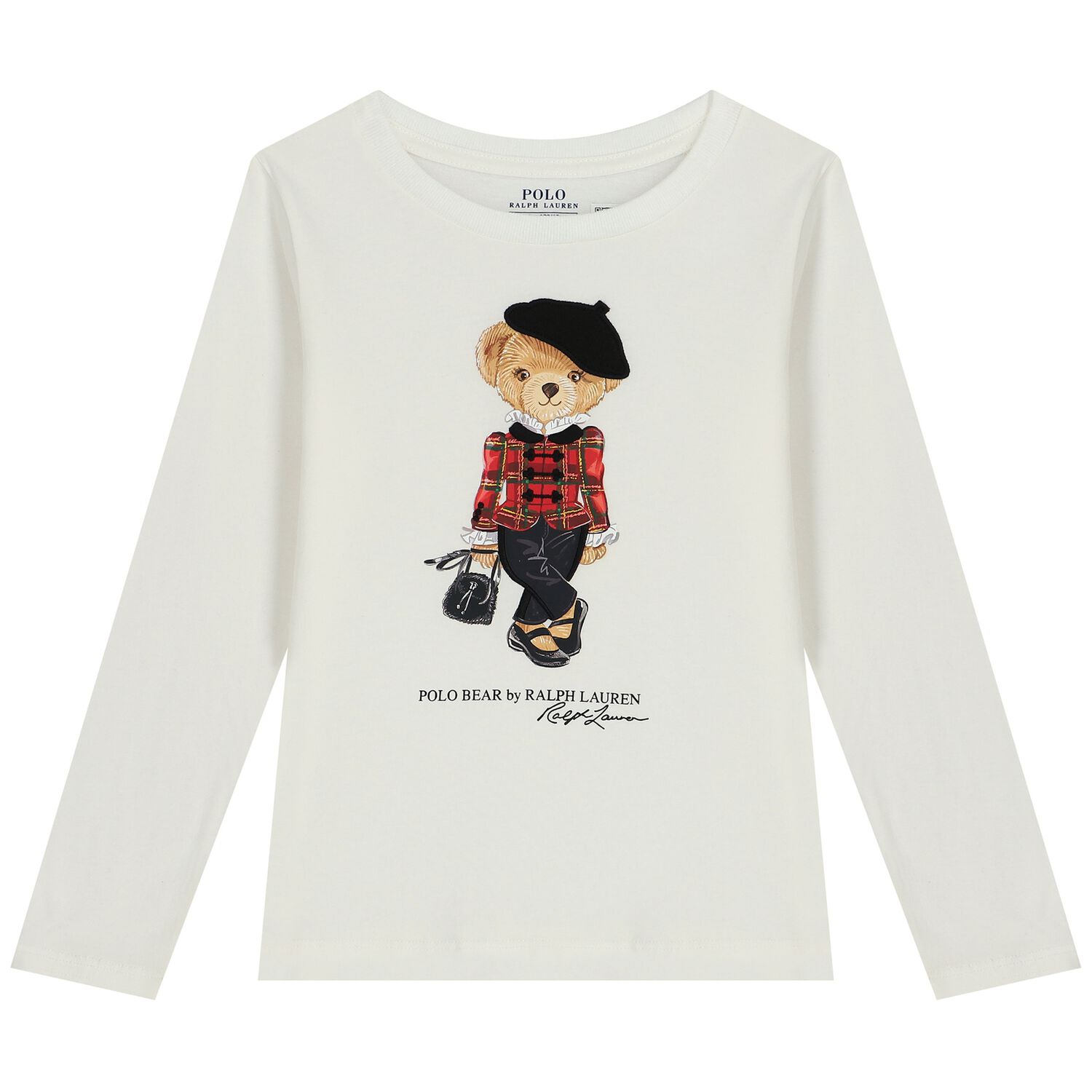 توب بنات بأكمام بشعار الدب باللون العاجى, 1, hi-res
