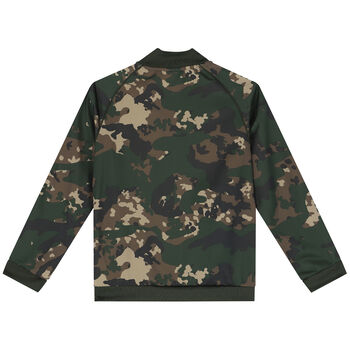 Green & Black Trefoil Logo Camouflage Zip Up Top