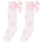 Girls White & Pink Floral Print Socks, 1, hi-res