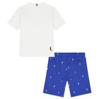 Boys White & Blue Logo Shorts Set, 2, hi-res