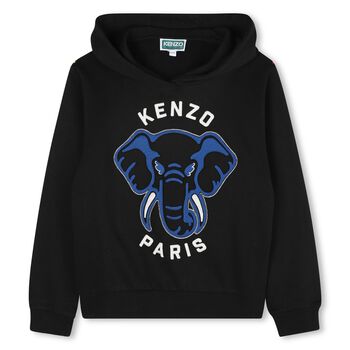 Boys Black Elephant Logo Hooded Top