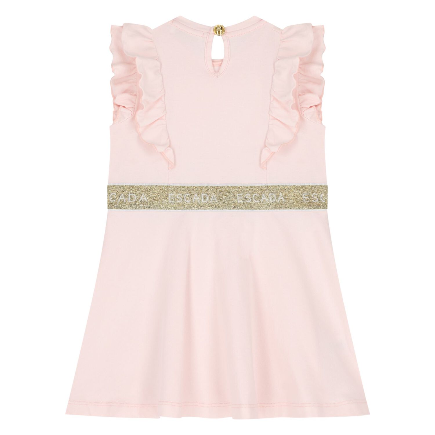 Younger Girls Pink & Gold Ruffled Logo Dress, 2, hi-res