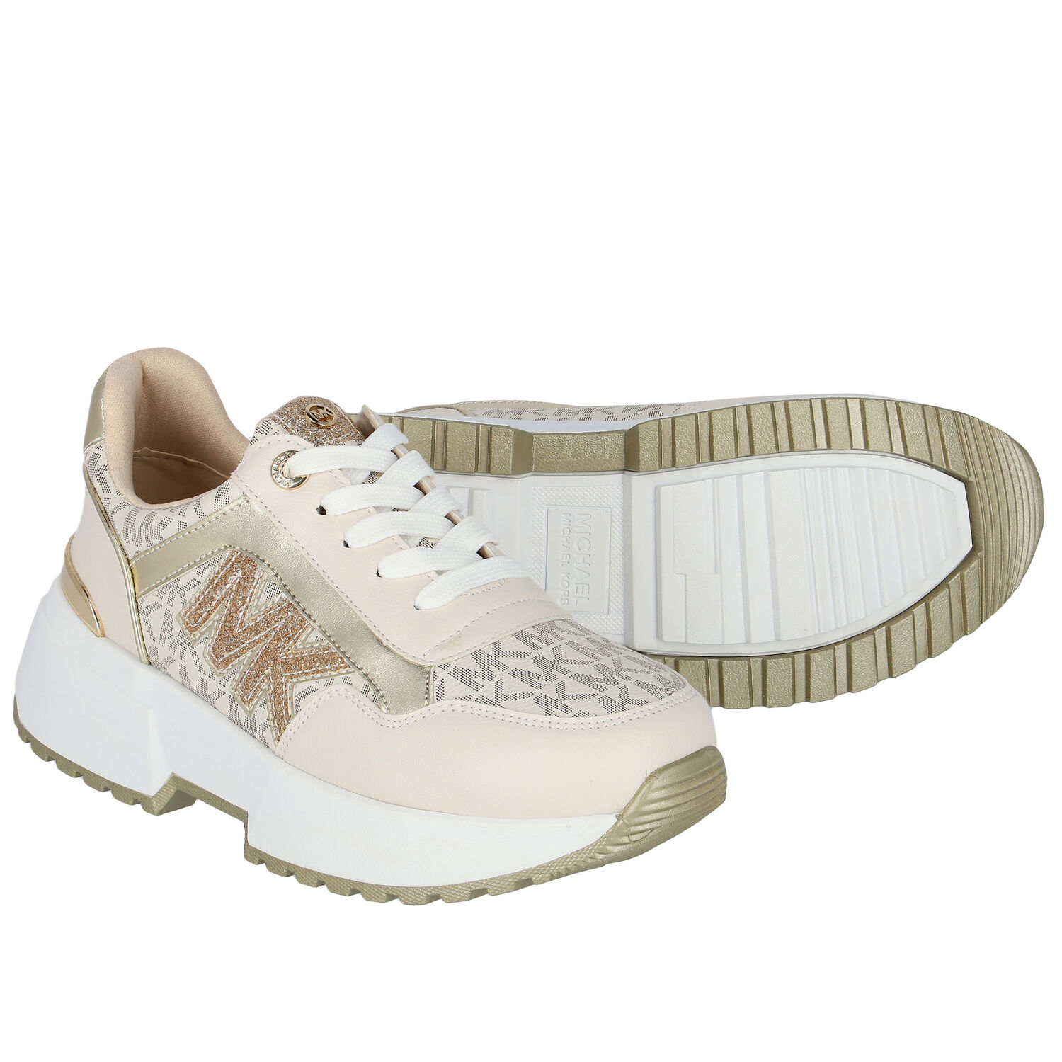 Girls Ivory & Gold Logo Trainers, 1, hi-res image number null