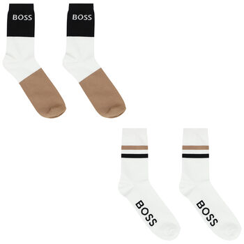 Boys White, Black & Beige Socks (2 Pack)