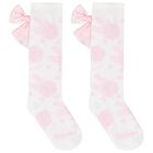 Girls White & Pink Floral Print Socks, 1, hi-res
