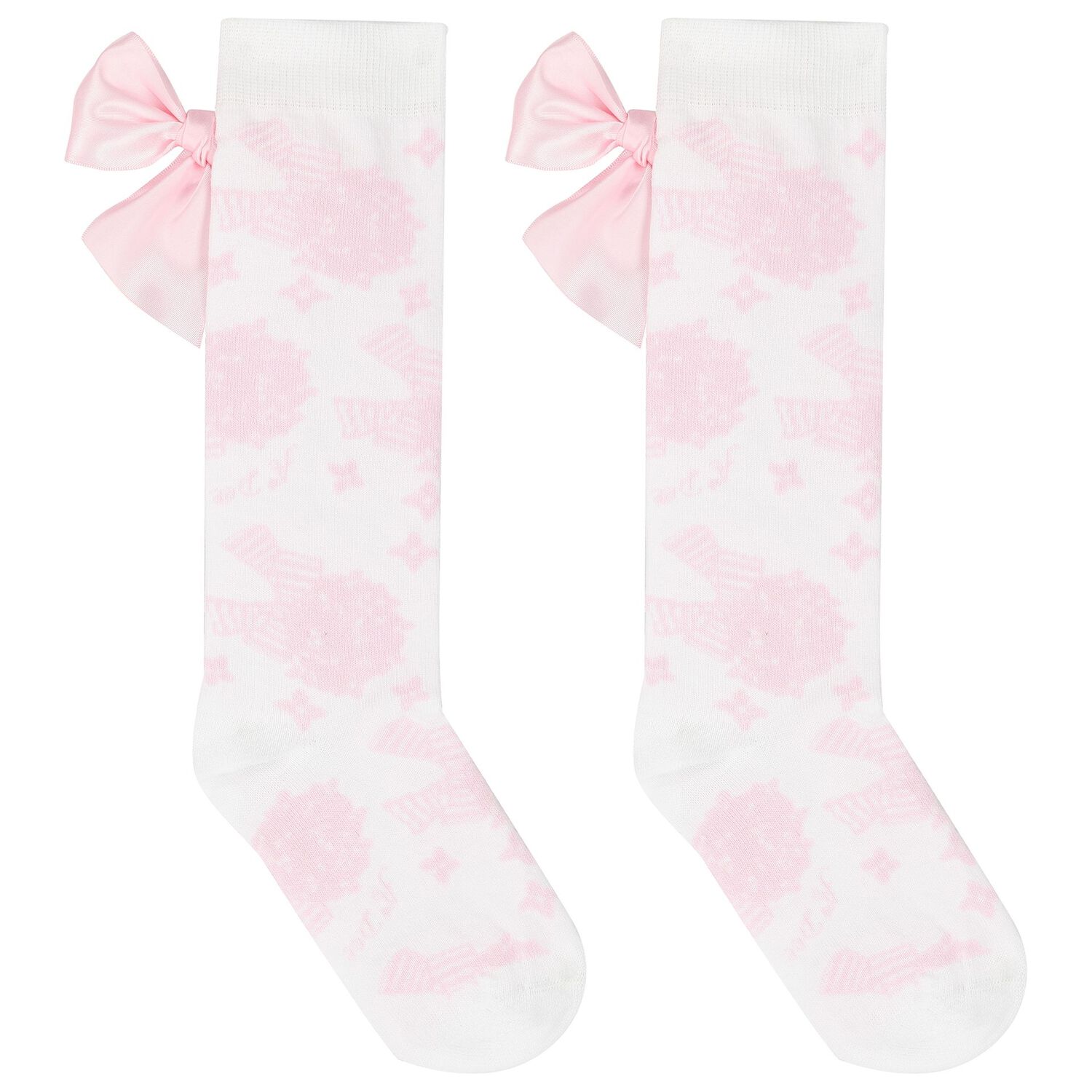 Girls White & Pink Floral Print Socks, 1, hi-res image number null