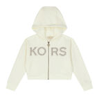 Girls Ivory Logo Hooded Zip Up Top, 1, hi-res