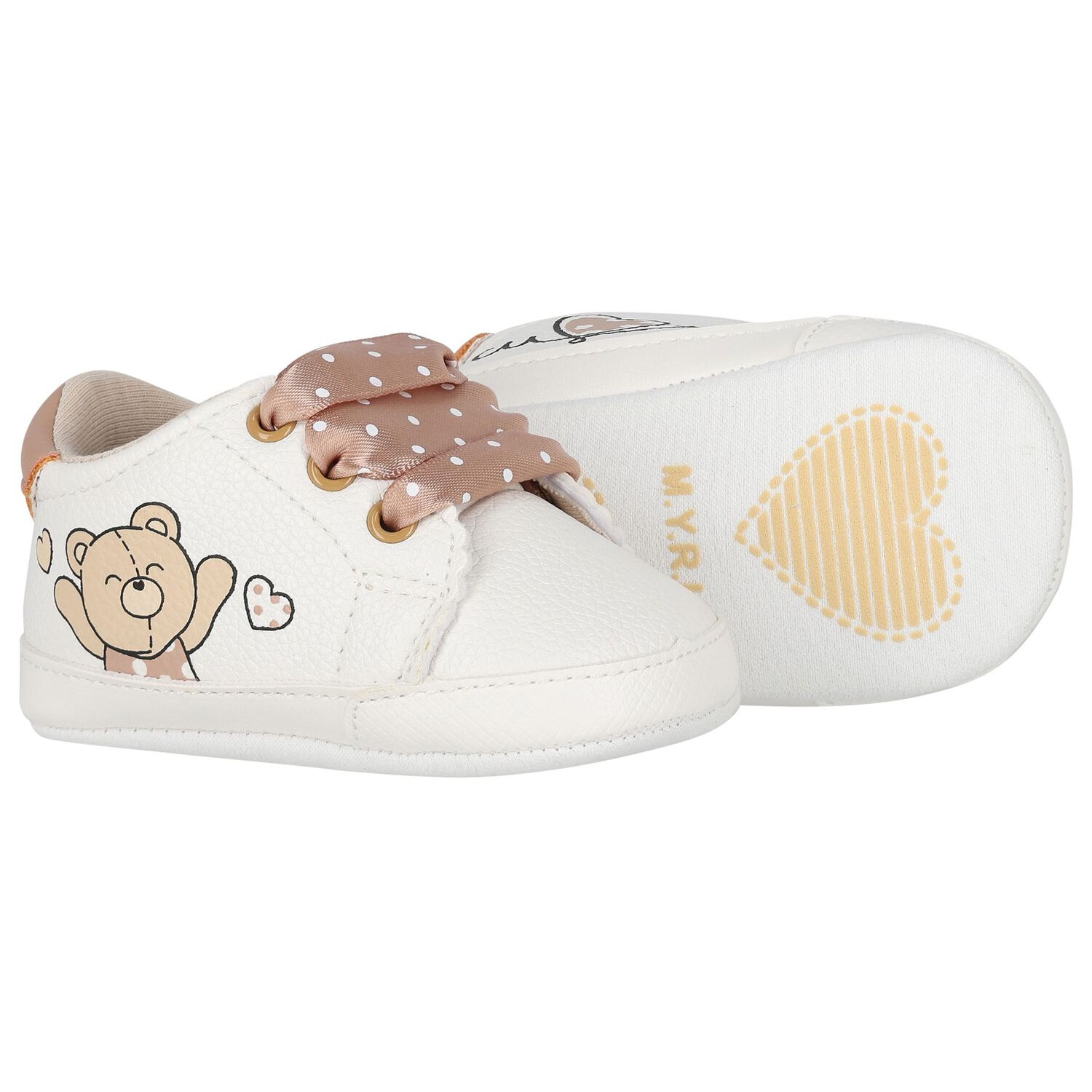 Baby Girls White & Beige Teddy Bear Trainers, 1, hi-res image number null