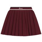 Girls Burgundy Logo Pleated Skirt, 1, hi-res