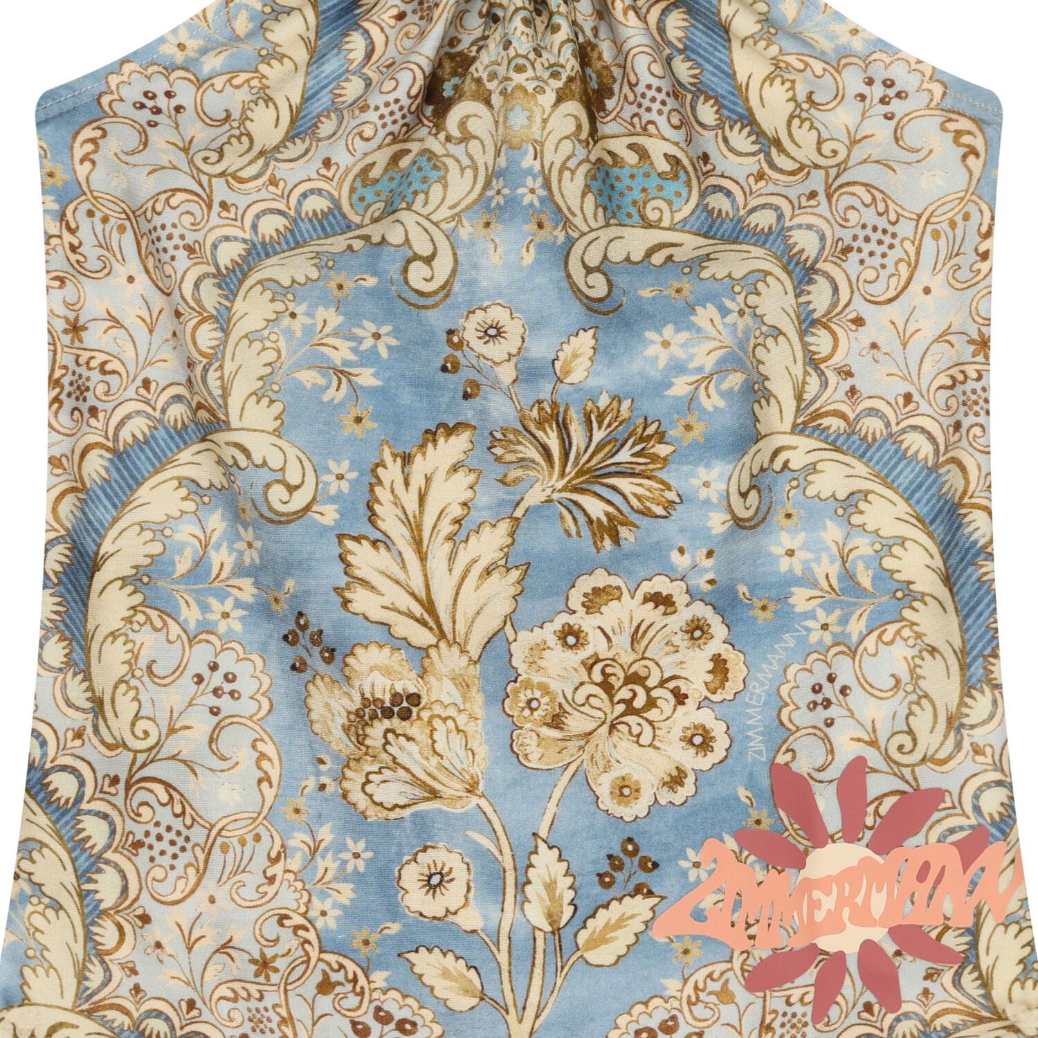 Girls Blue & Beige Floral Swimsuit, 1, hi-res