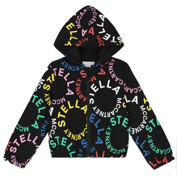 Girls Black Logo Zip Up Top