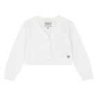 Younger Girls White Knitted Cardigan, 1, hi-res