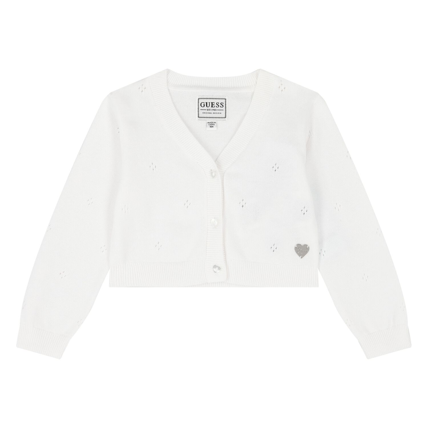 Younger Girls White Knitted Cardigan, 1, hi-res
