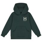 Boys Green Logo Hooded Top, 1, hi-res