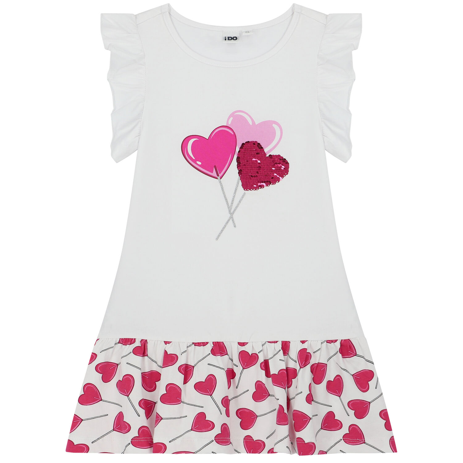 Girls Pink & White Sequin Heart Dress, 1, hi-res