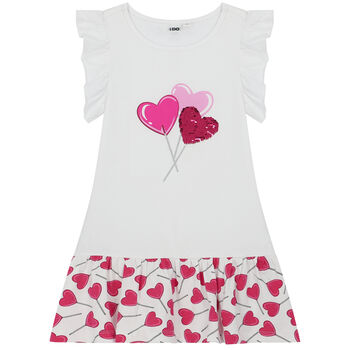 Girls Pink & White Sequin Heart Dress