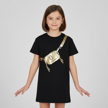 Girls Black & Gold Logo Dress