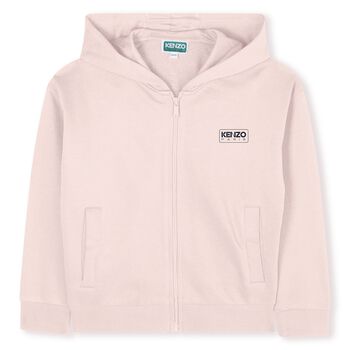 Girls Pink Logo Hooded Zip Up Top