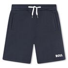Boys Navy Blue Logo Shorts, 5, hi-res