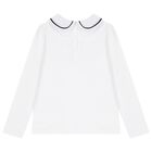 Girls White Bow Long Sleeve Top, 1, hi-res