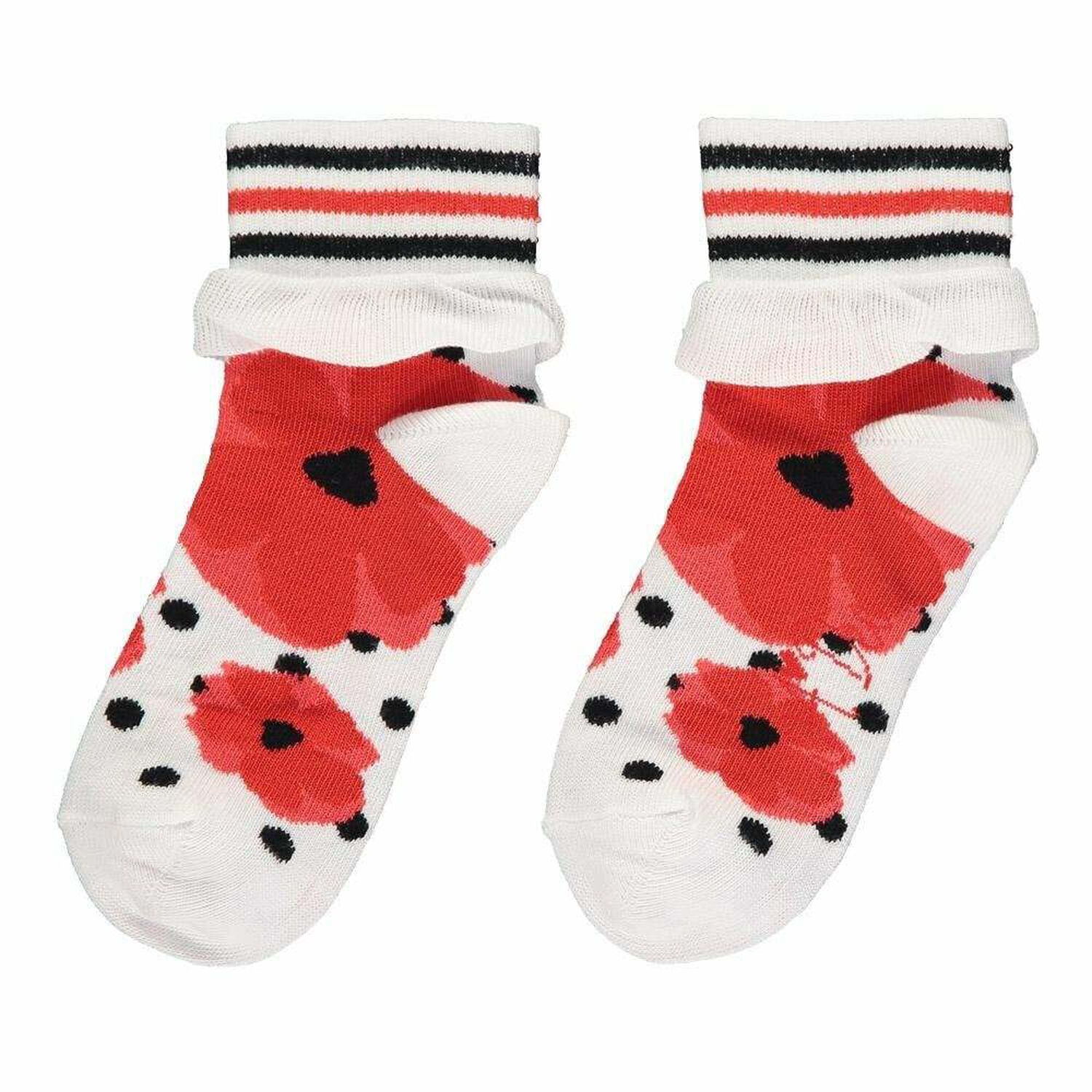Girls White & Red Poppy Ankle Socks, 1, hi-res