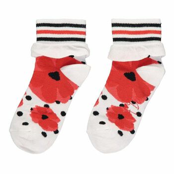 Girls White & Red Poppy Ankle Socks