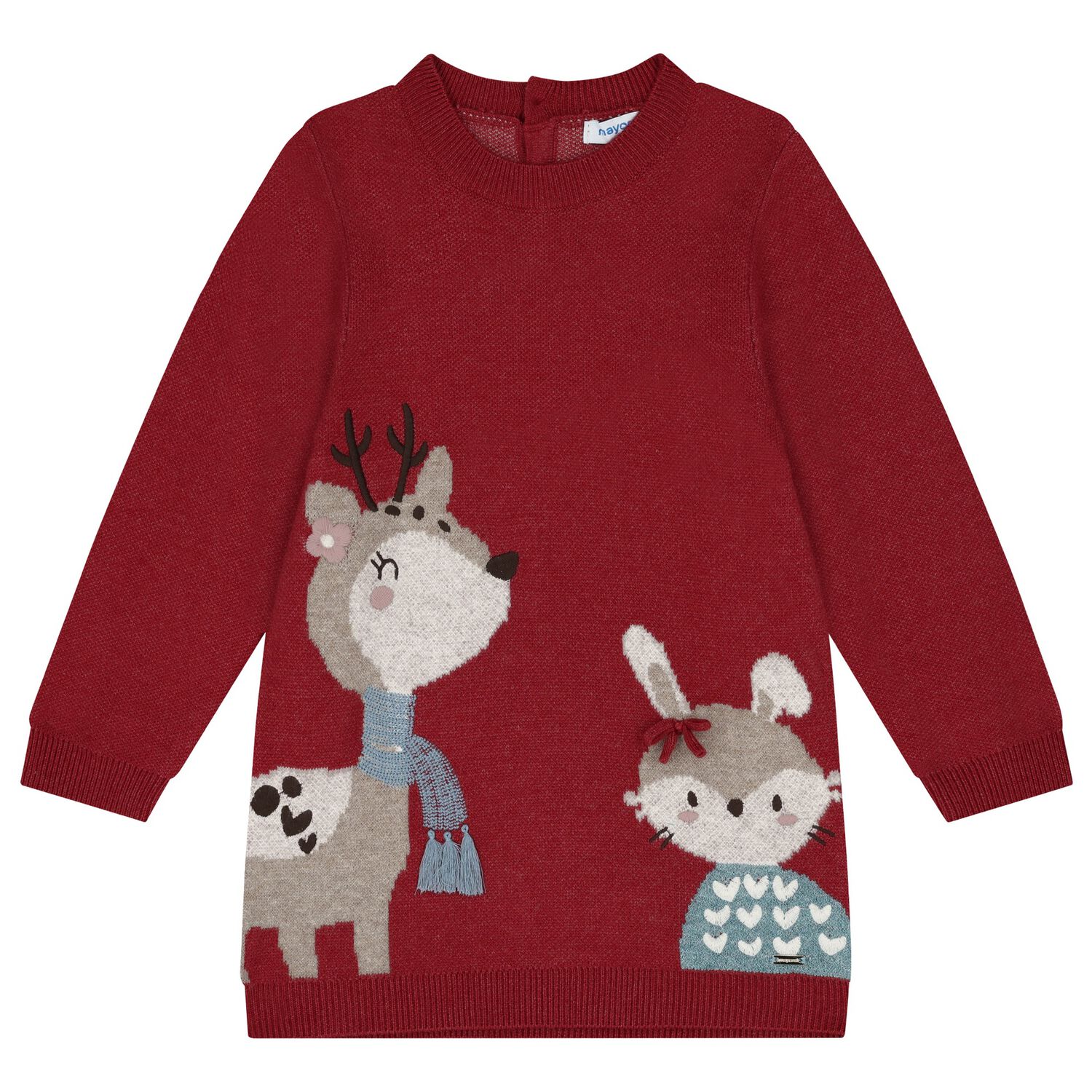 Younger Girls Red Knitted Jumper Dress, 1, hi-res