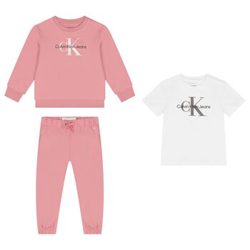 Baby Girls Pink & White Tracksuit 3-Piece Set