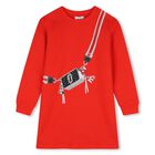 Girls Red Bag Sweatshirt Dress, 1, hi-res