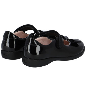 Girls Black Logo Bow Leather Shoes