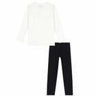 Girls Ivory & Black Logo Leggings Set, 1, hi-res