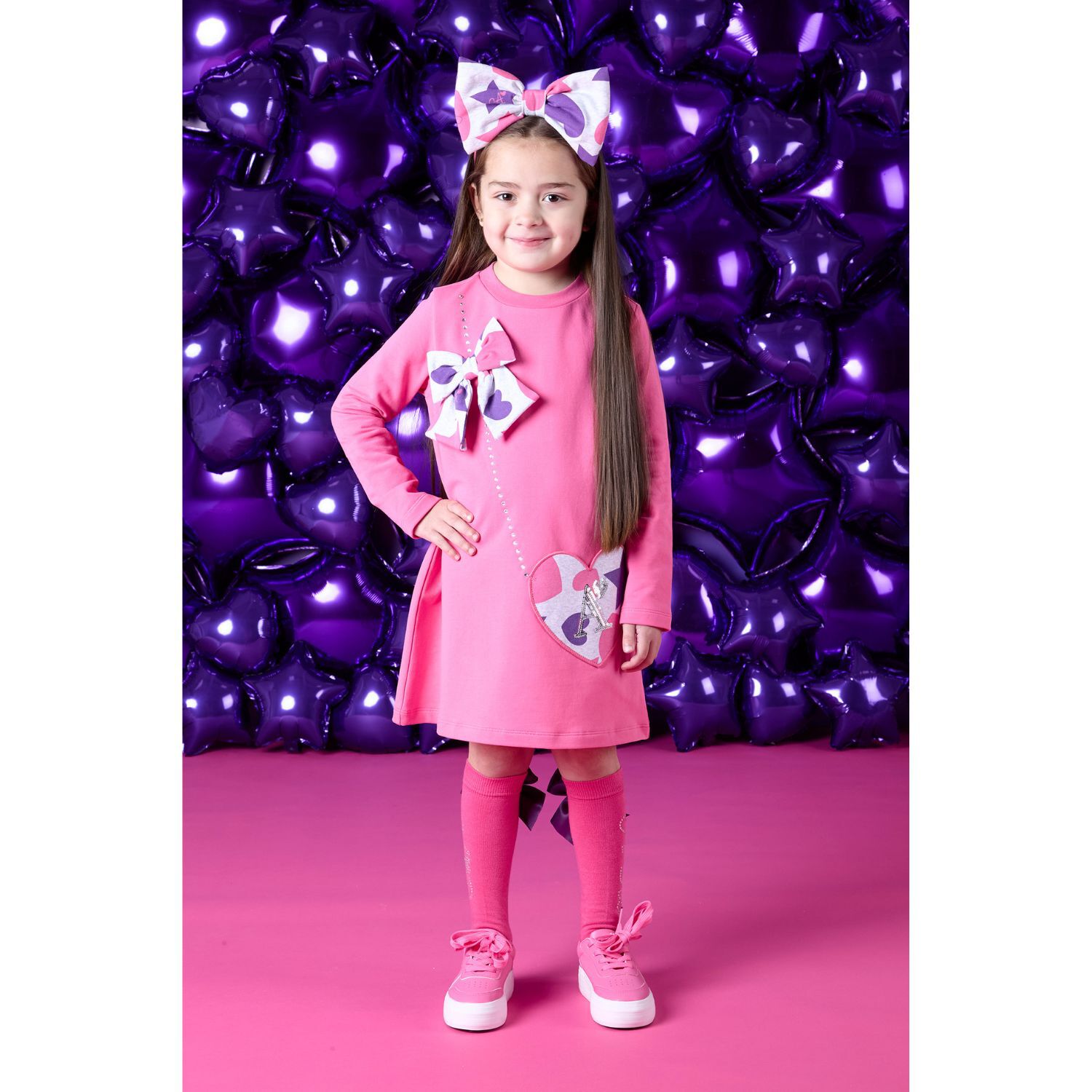 فستان بنات بالشعار باللون الوردى, 1, hi-res image number null