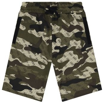 Boys Green Logo Camouflage Shorts