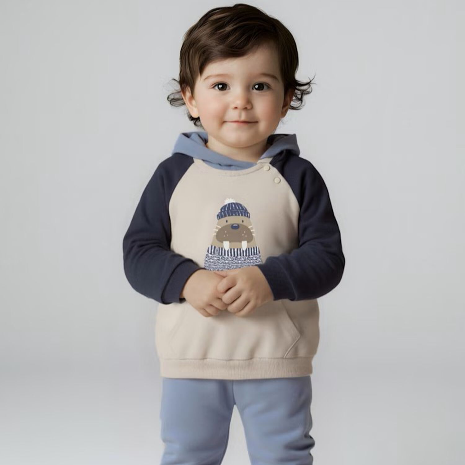 Younger Boys Beige & Blue 3 Piece Tracksuit, 2, hi-res