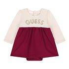 Baby Girls Ivory & Burgundy Bodysuit Dress, 1, hi-res