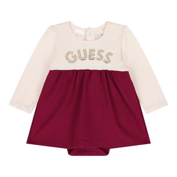 Baby Girls Ivory & Burgundy Bodysuit Dress