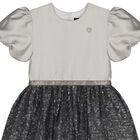 Girls Grey Satin & Sequin Dress, 1, hi-res