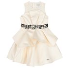 Girls Ivory Crystal Satin Ruffle Dress, 2, hi-res