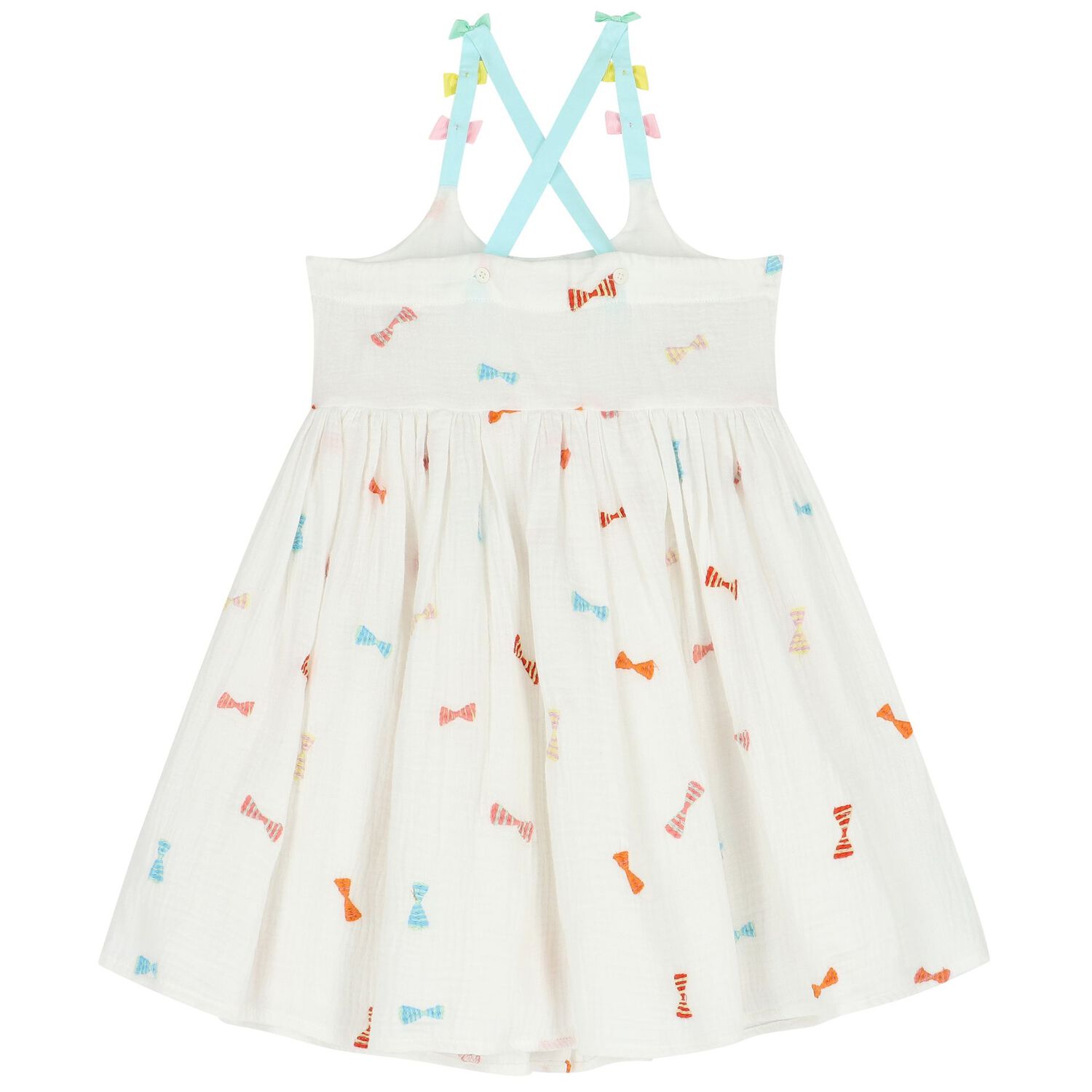 فستان بنات بفيونكة مطرزة باللون الأبيض, 1, hi-res image number null