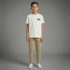 بنطلون رياضي للأولاد بشعار باللون البيج , 1, hi-res