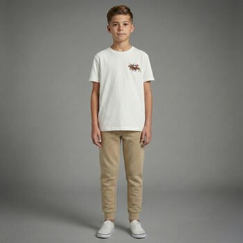 بنطلون رياضي للأولاد بشعار باللون البيج 