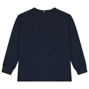Boys Navy Blue Logo Long Sleeve Top
