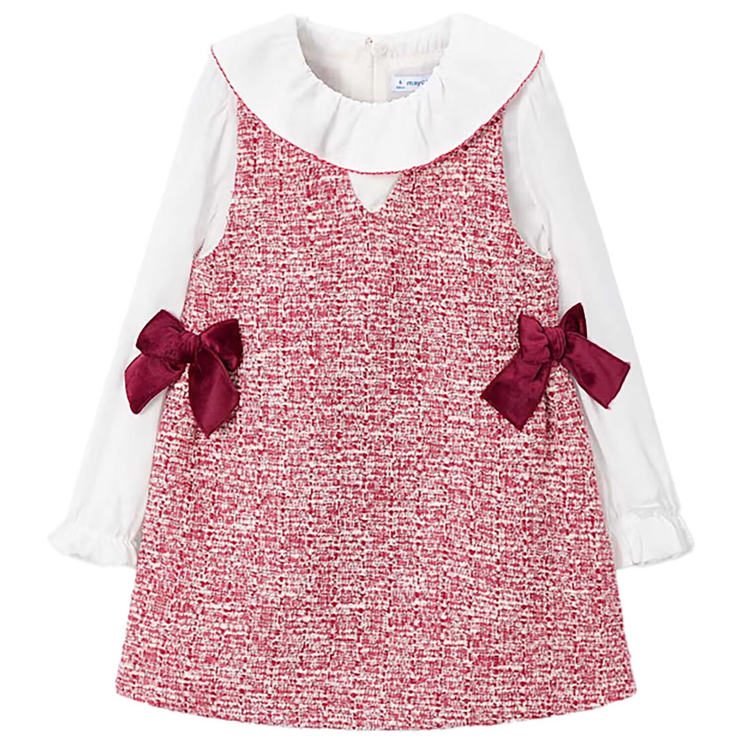 Girls White & Red Bow Dress, 1, hi-res