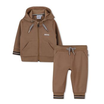 Younger Boys Beige Logo Tracksuit