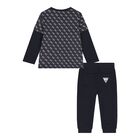 Baby Boys Navy Blue Logo Trouser Set, 2, hi-res