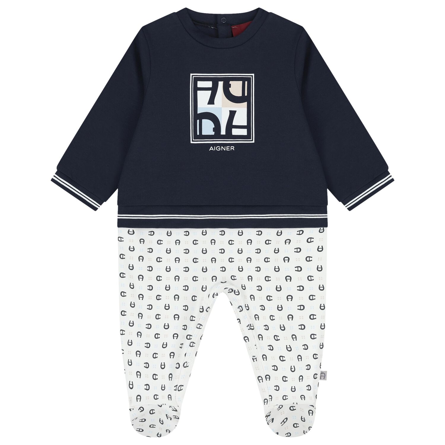 Baby Boys Navy Blue & White Logo Babygrow, 2, hi-res