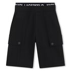 Boys Black Logo Shorts, 1, hi-res