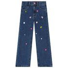 Girls Blue Wide Leg Charm Jeans, 1, hi-res