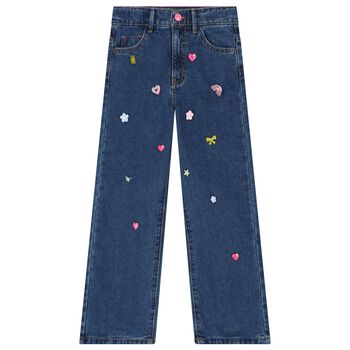 Girls Blue Wide Leg Charm Jeans
