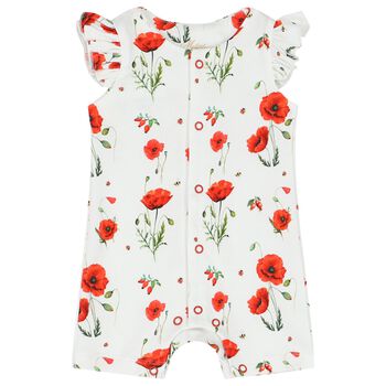 Baby Girls White & Red Poppies Romper